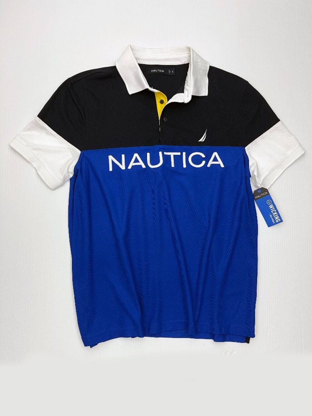 Nautica NEW NWT Color Block Logo Polo Shirt navtech pique Mens L